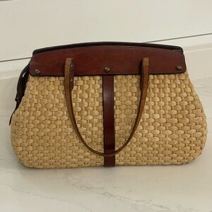 Vintage 60s 70s John Romain Handmade Straw Leather Handbag
